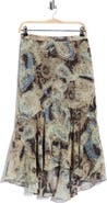 T Tahari Paisley Ruffle Hem High-Low Skirt