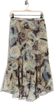 T Tahari Paisley Ruffle Hem High-Low Skirt