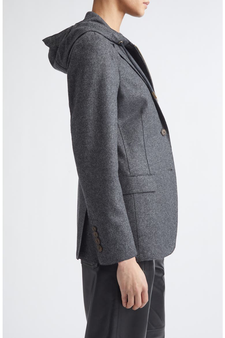 Wool Blend Flannel Blazer with Removable Hooded Bib, Alternate, color, CARBON