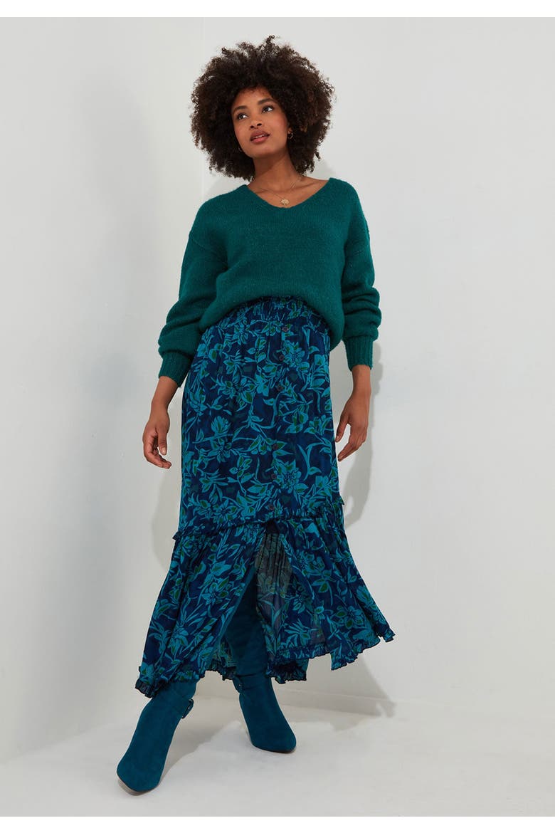 Crinkle Ruffle Maxi Skirt, Alternate, color, INDIGO BLOOM