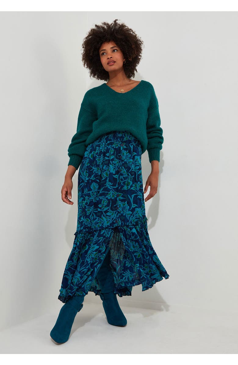 Joe Browns Crinkle Ruffle Maxi Skirt, Alternate, color, Indigo Bloom