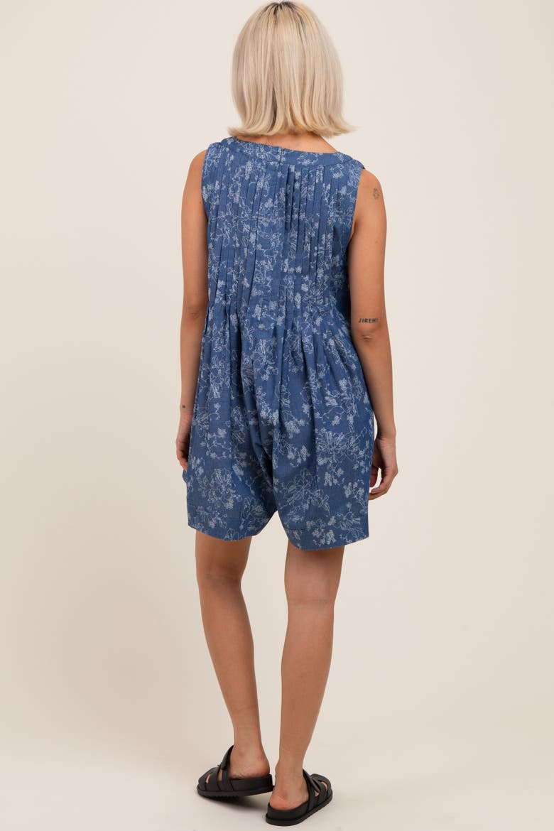 Blue Floral Chambray Pleat Front Romper, Alternate, color, Navy Blue