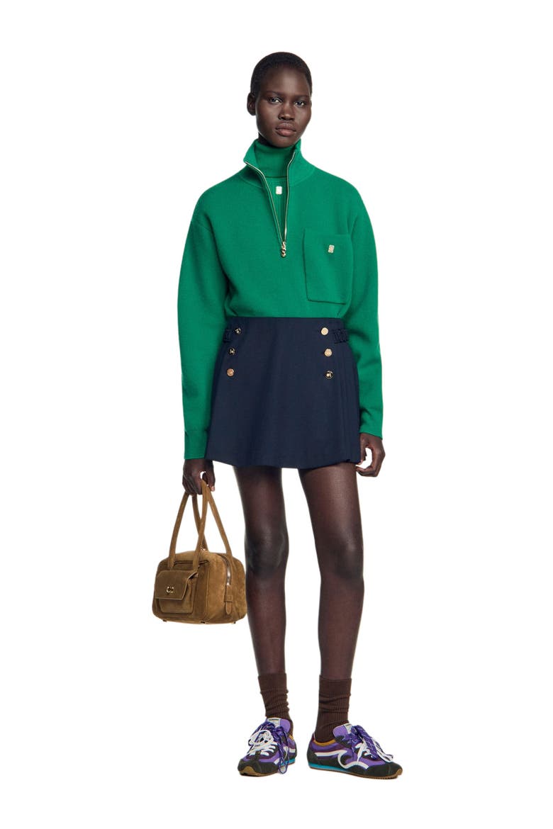 Wool Skort With Buttons, Alternate, color, Navy blue