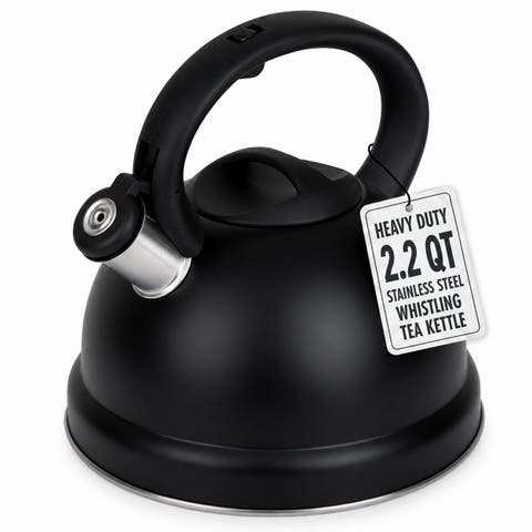 Stainless Steel Whistling Tea Kettle 2.2 Quart Fast Boil Cool‑Touch Stove Top