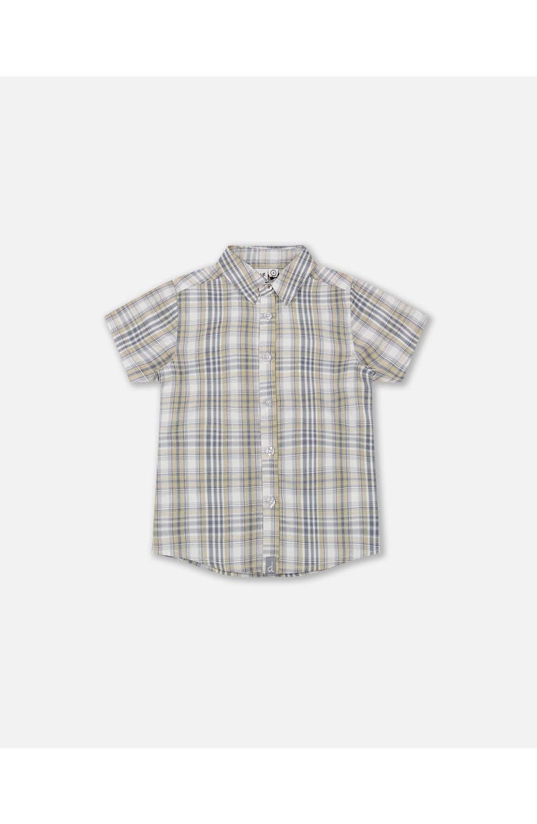 Deux par Deux Baby Boy's Plaid Short Sleeve Shirt Blue Green, Main, color, 
