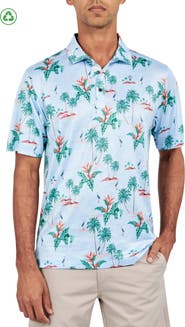 CONSTRUCT Regular Fit Tropical Palm Print Recycled Performance Golf Polo