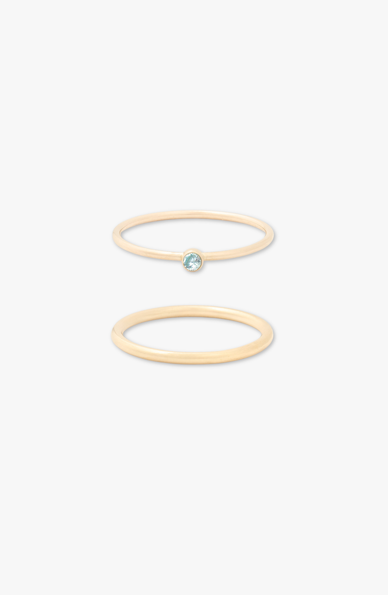 CUFFED BY NANO March Birthstone 14k Gold Filled Dainty Ring Stacking Set, Main, color, Gold