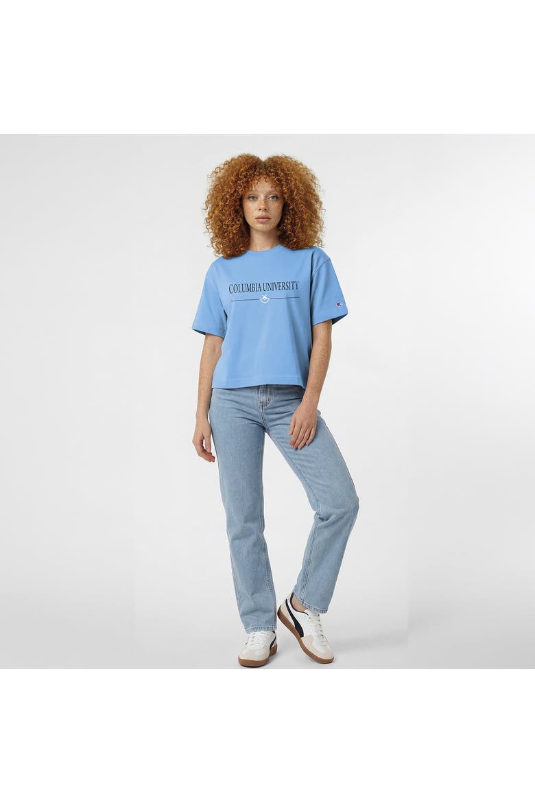 Women's Champion  Light Blue Columbia University Waist Length Wordmark T-Shirt, Alternate, color, Light Blue