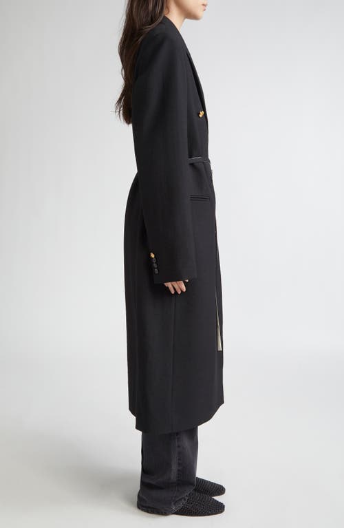 Eenk Belted Double Breasted Virgin Wool Long Coat In Black