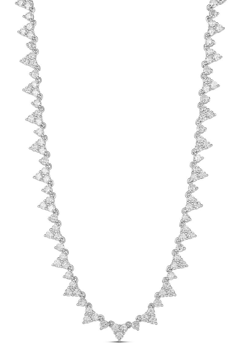 Cubic Zirconia Cluster Tennis Necklace, Main, color, SILVER