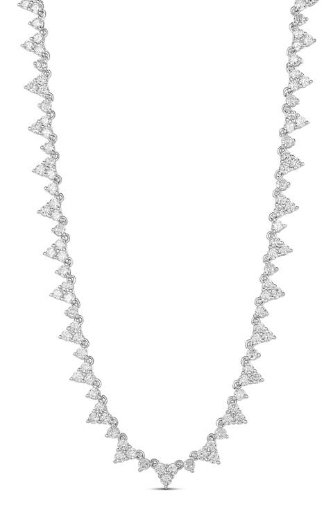 Cubic Zirconia Cluster Tennis Necklace