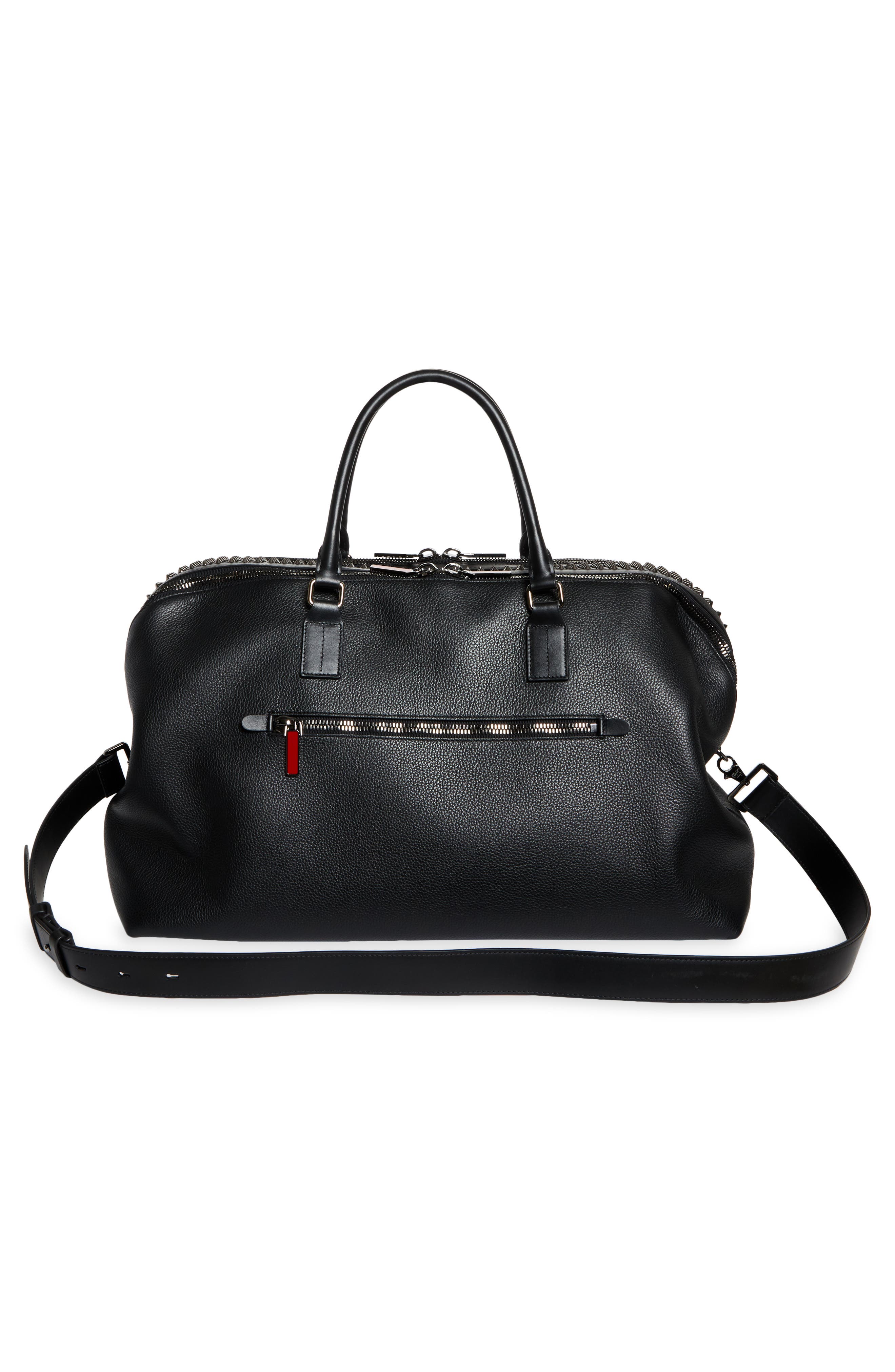 Christian Louboutin Funky Empire Spike Leather Duffle Bag, Alternate, color, Black/ Gun Metal