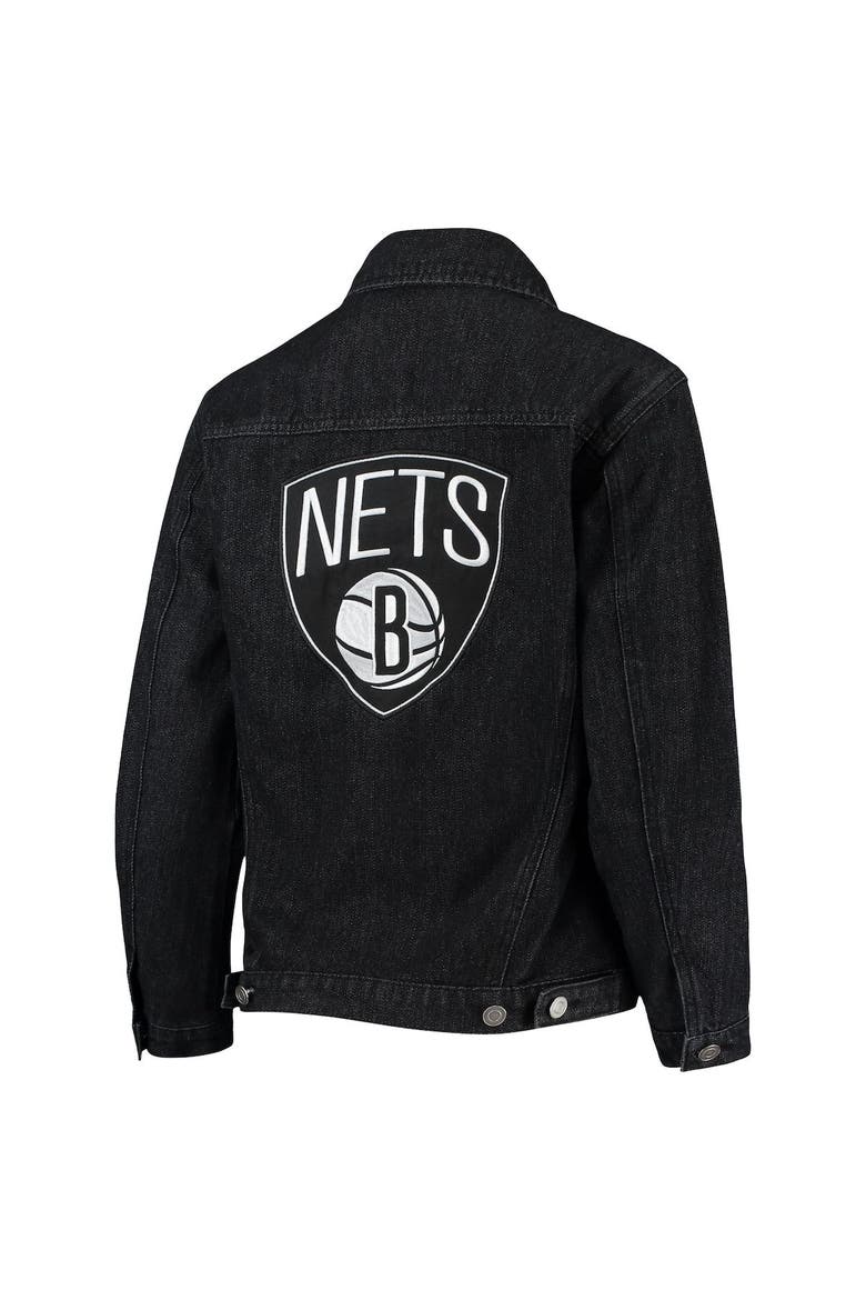 Women's The Wild Collective Black Brooklyn Nets Patch Denim Button-Up Jacket, Alternate, color, Black