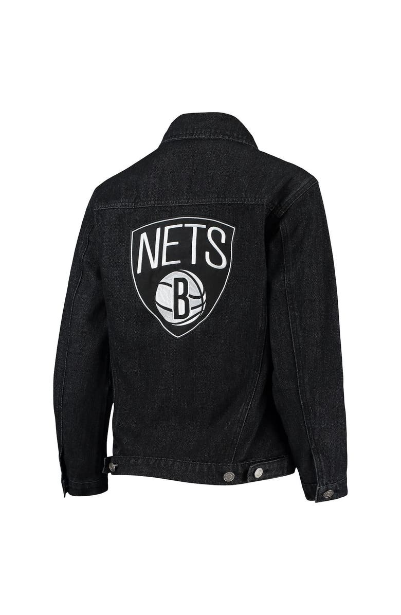 THE WILD COLLECTIVE Women's The Wild Collective Black Brooklyn Nets Patch Denim Button-Up Jacket, Alternate, color, Black