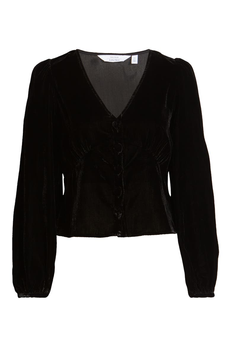 Velvet Button-Up Blouse, Alternate, color, BLACK