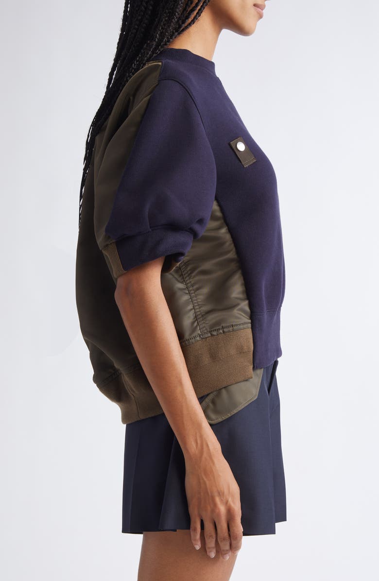 Sacai Mixed Media Sweatshirt, Alternate, color, Navy/ Dark Khaki