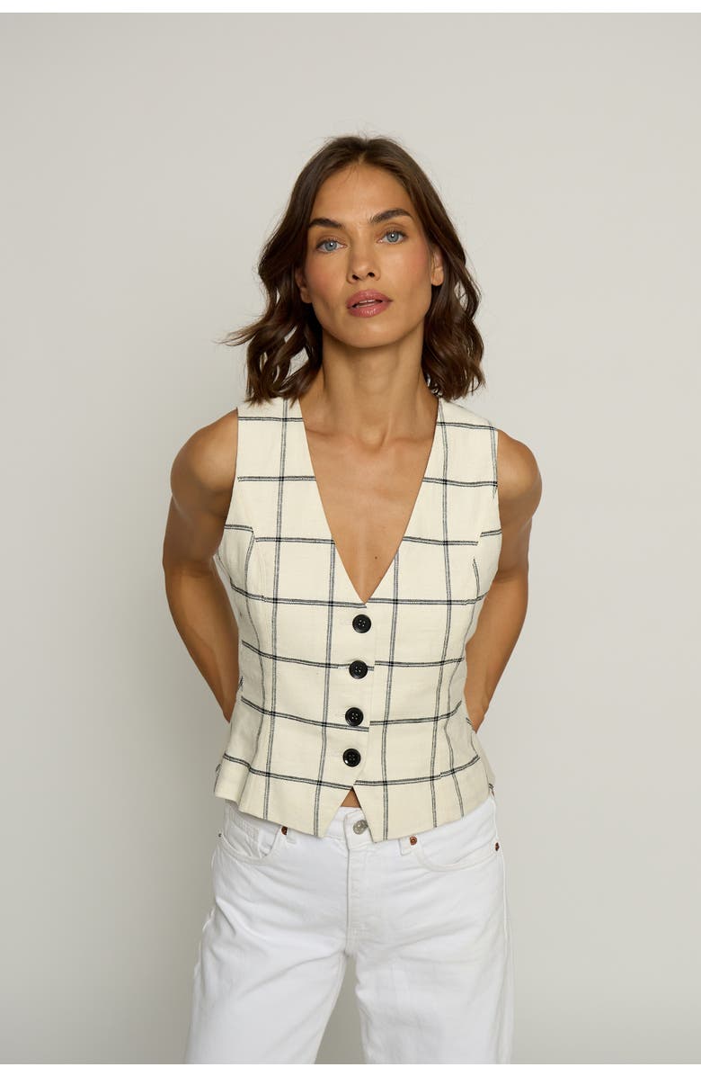 Central Park West Two-tone Linen Vest, Main, color, Ivory