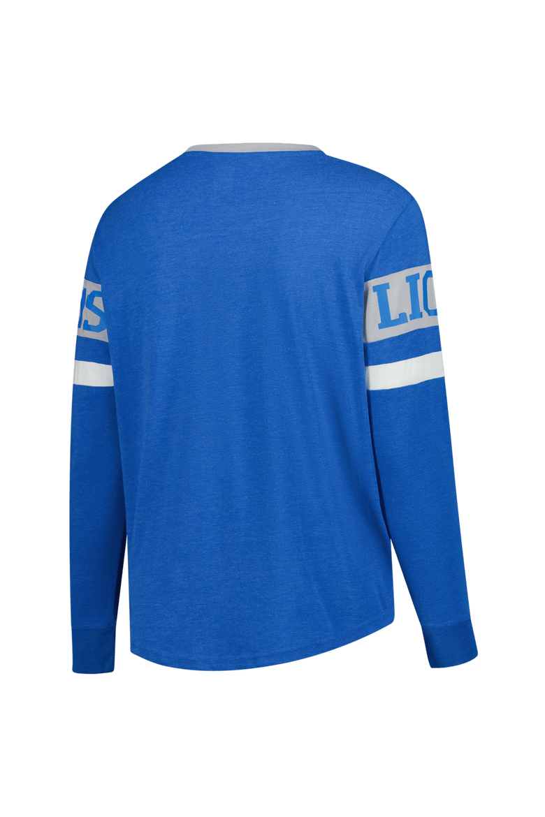 Women's New Era Blue Detroit Lions Plus Size Throwback Lace-Up Long Sleeve T-Shirt, Alternate, color, Blue
