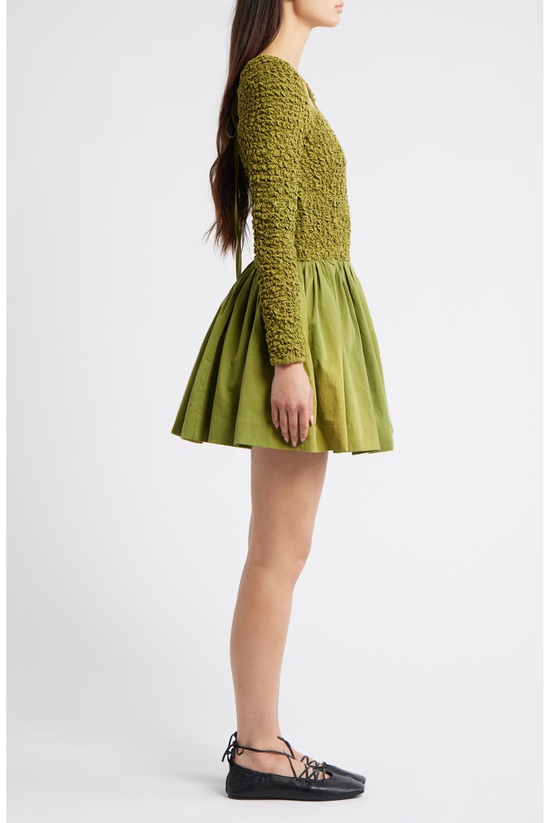 Malinda Smocked Long Sleeve Organic Cotton Minidress, Alternate, color, OLIVE