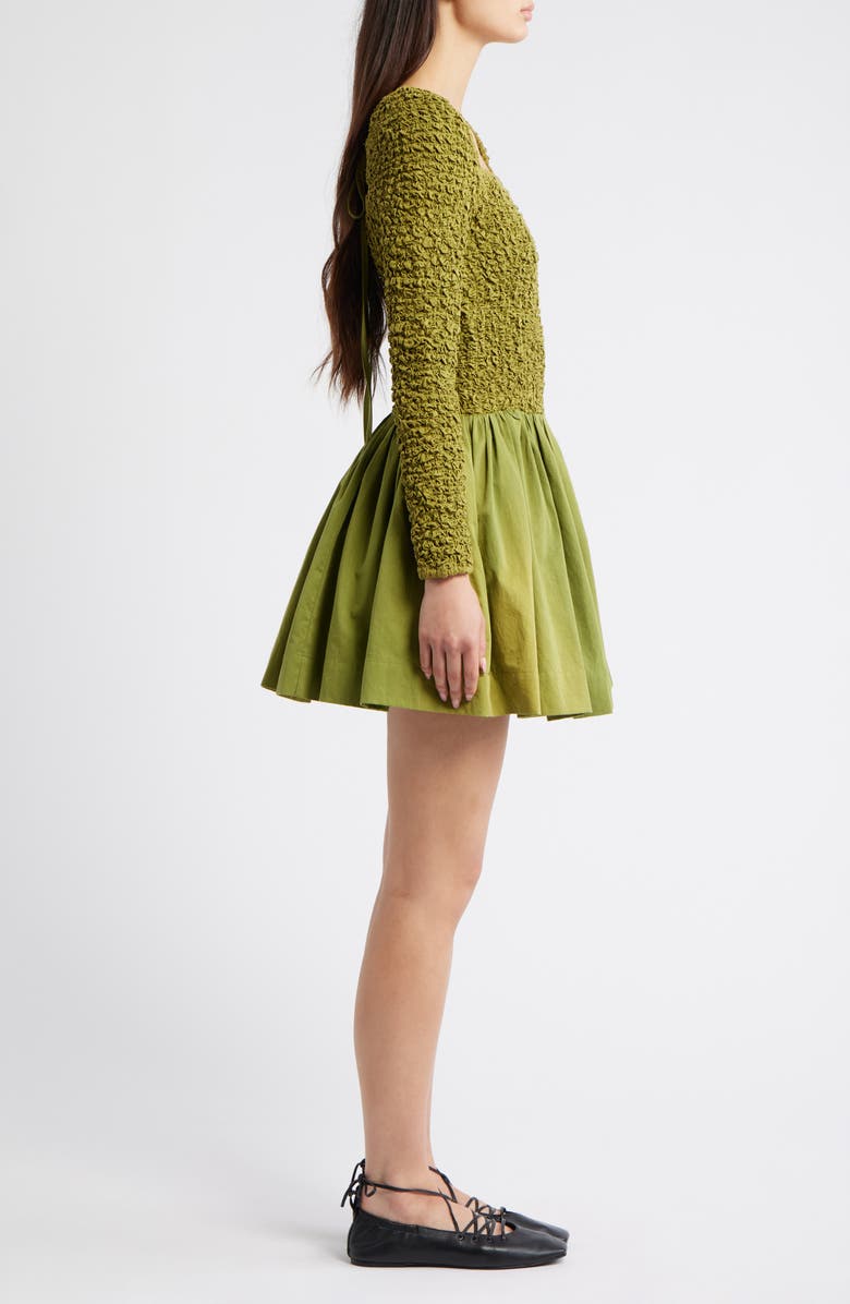 Damson Madder Malinda Smocked Long Sleeve Organic Cotton Minidress, Alternate, color, Olive