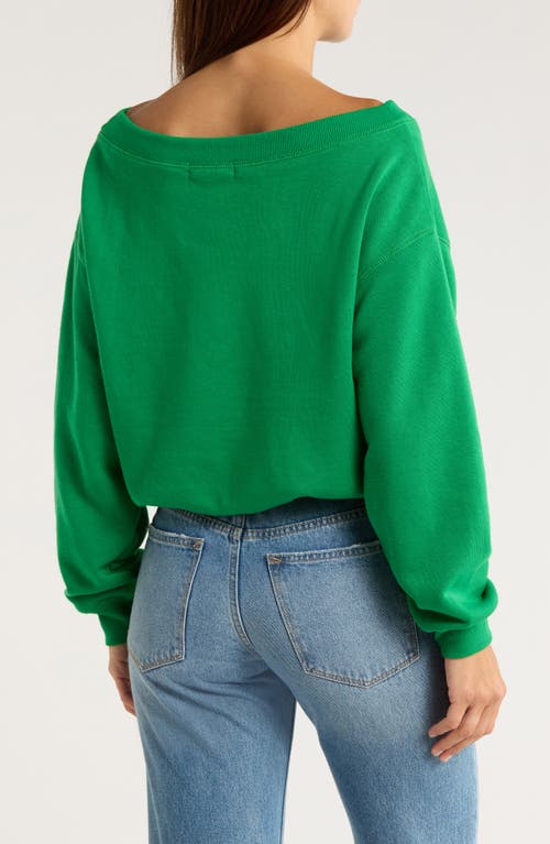 Madden Girl Off The Shoulder Bubble Hem Sweatshirt In Green