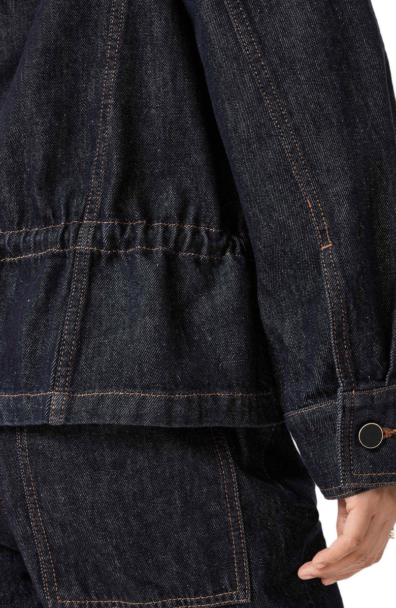 AllSaints Denby Peplum Trucker Jacket, Alternate, color, Raw Indigo Blue