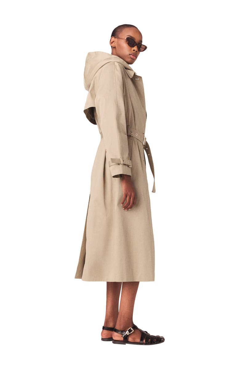 maje Trench with removable hood, Alternate, color, Camel