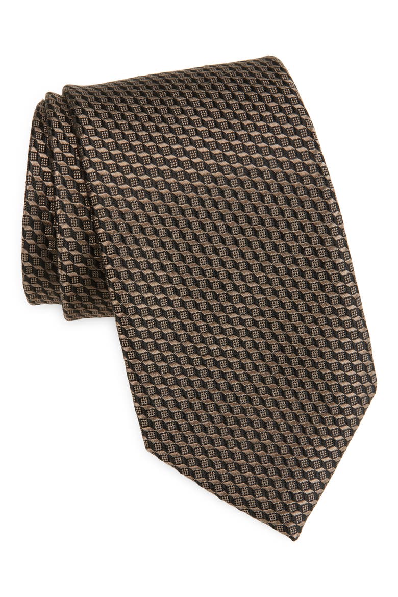 Geo Jacquard Mulberry Silk Tie, Main, color, MUSHROOM