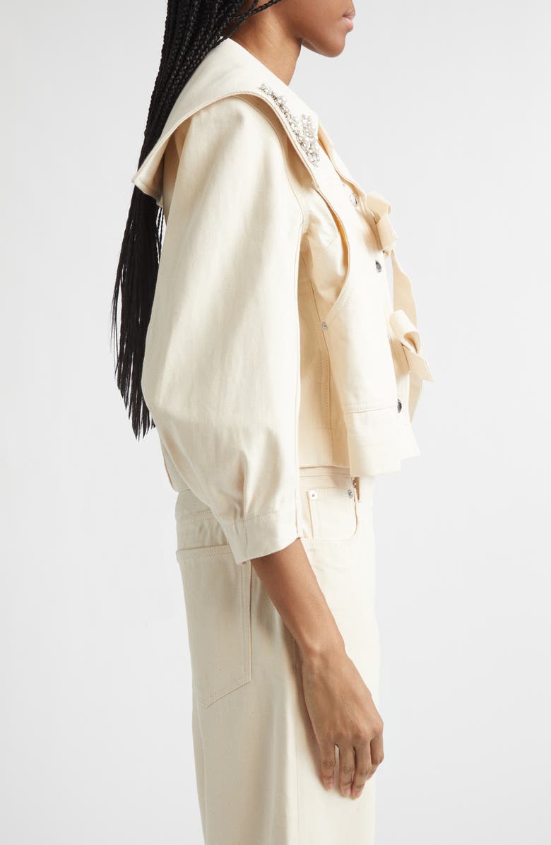 Simone Rocha Cropped Sailor Collar Workwear Jacket, Alternate, color, Ecru/ Pearl/ Clear