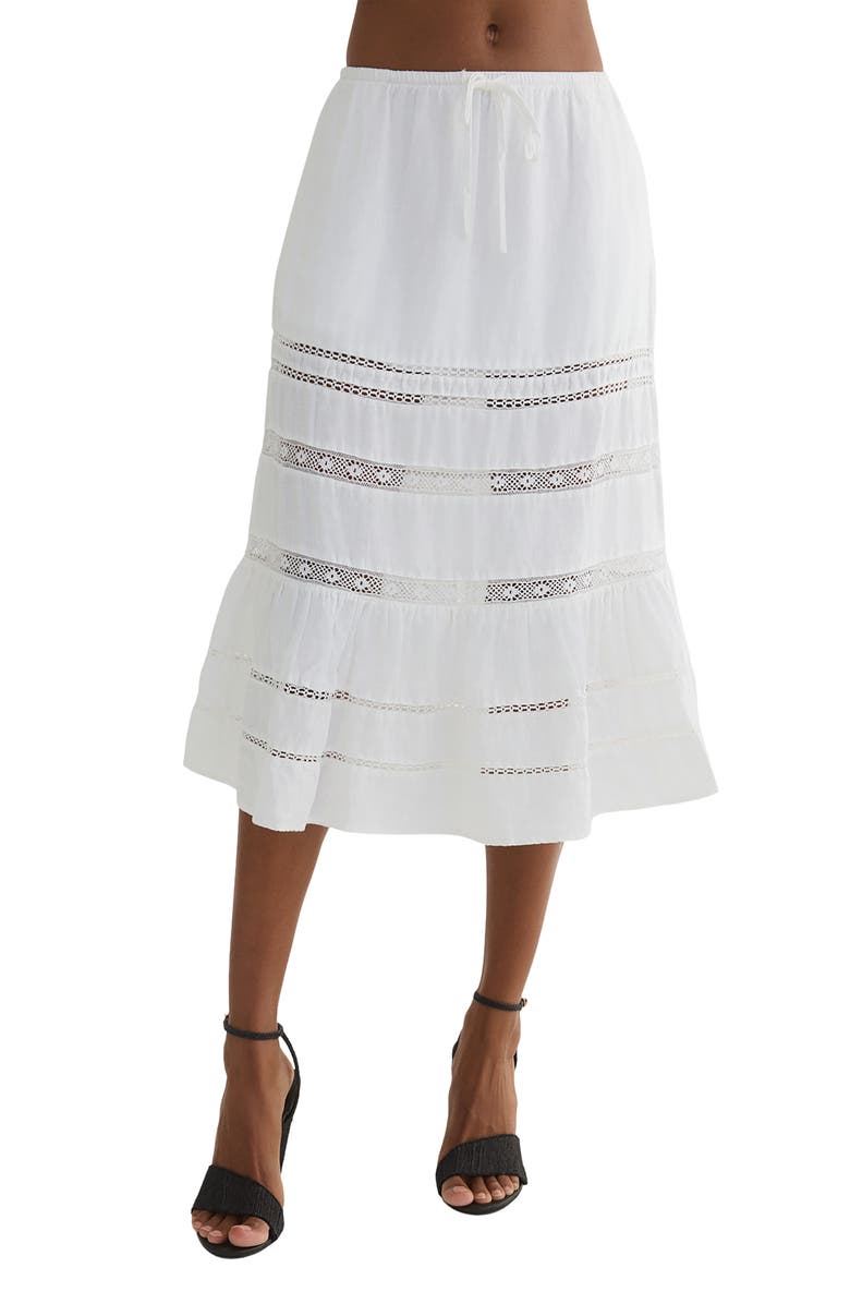 Bella Dahl Lace Inset Tiered Linen Midi Skirt, Main, color, 