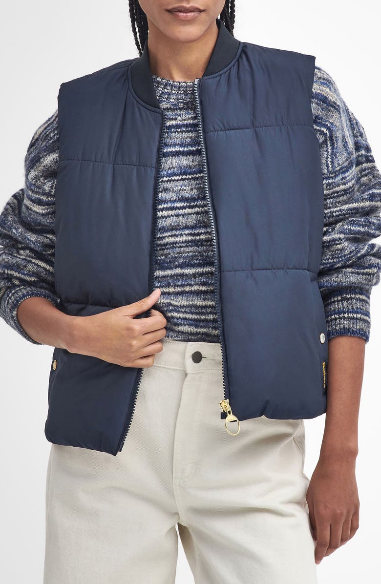 Barbour Fay Puffer Vest, Main, color, Dark Navy/ Brown/ Sand