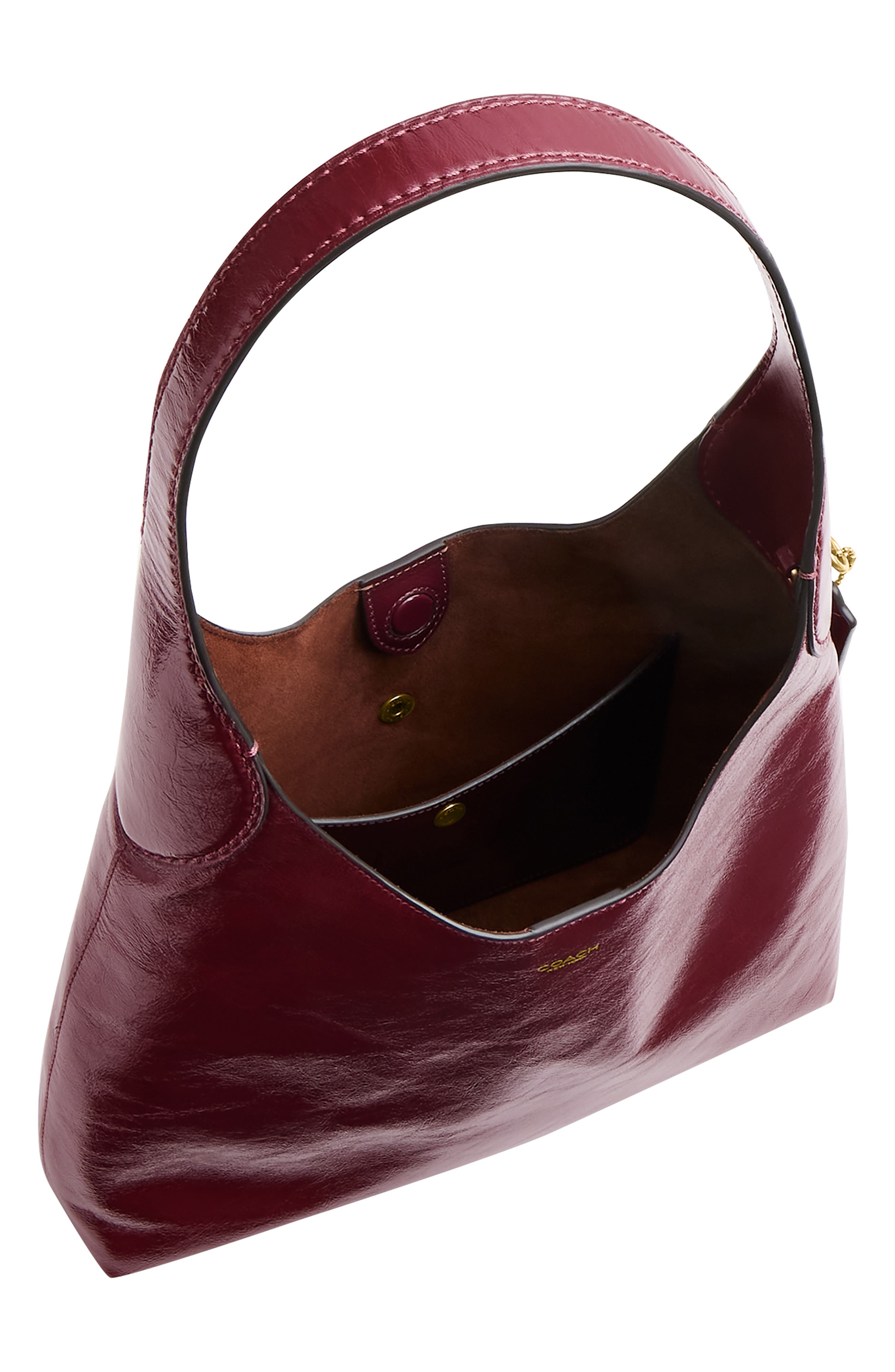 Brooklyn 28 Glazed Leather Shoulder Bag, Alternate, color, B4/ DARK CHERRY