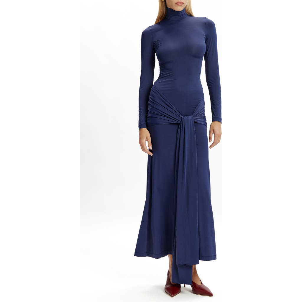 Bardot Alix Long-sleeve Tie-front Knit Maxi Dress In Blue