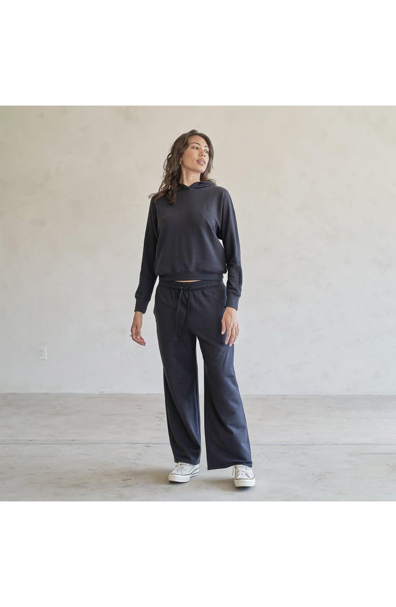 eavolu Baikal Eco-Luxe Fleece Wide-Leg Long Pant | Cloud-Soft Comfort, Main, color, Coal Black