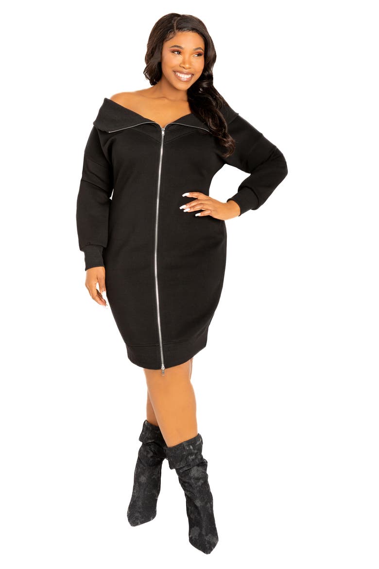 Off the Shoulder Long Sleeve Sweater Dress, Alternate, color, BLACK