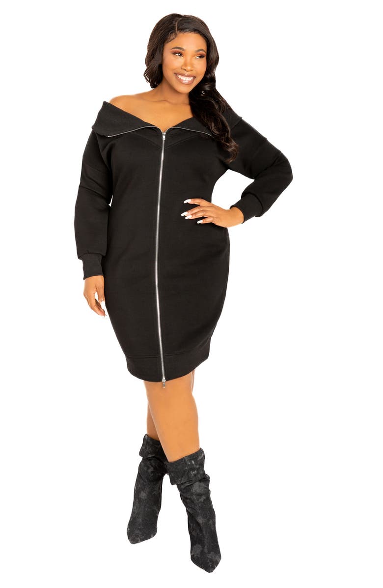 BUXOM COUTURE Off the Shoulder Long Sleeve Sweater Dress, Alternate, color, Black