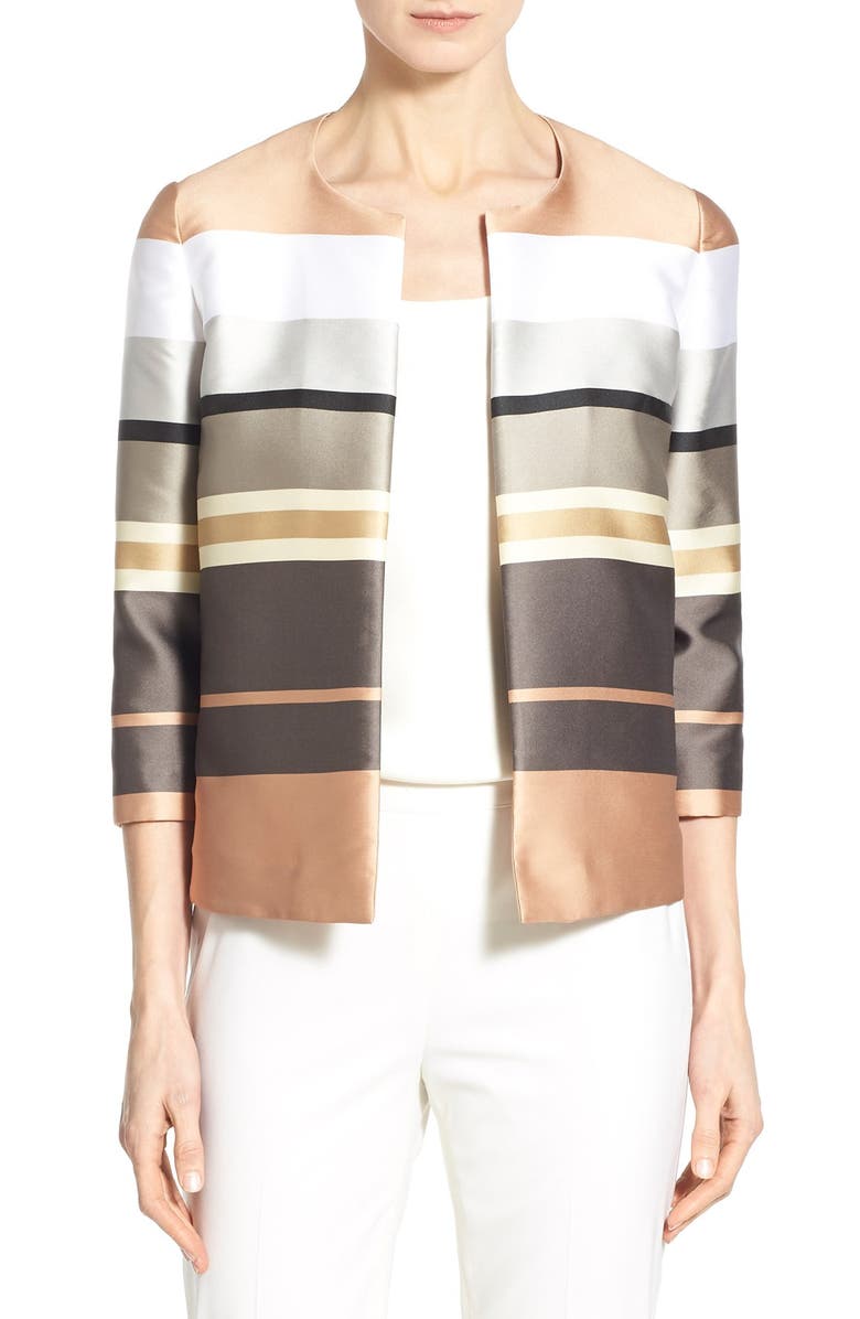 Lafayette 148 New York 'Leo' Stripe Collarless Jacket, Main, color,