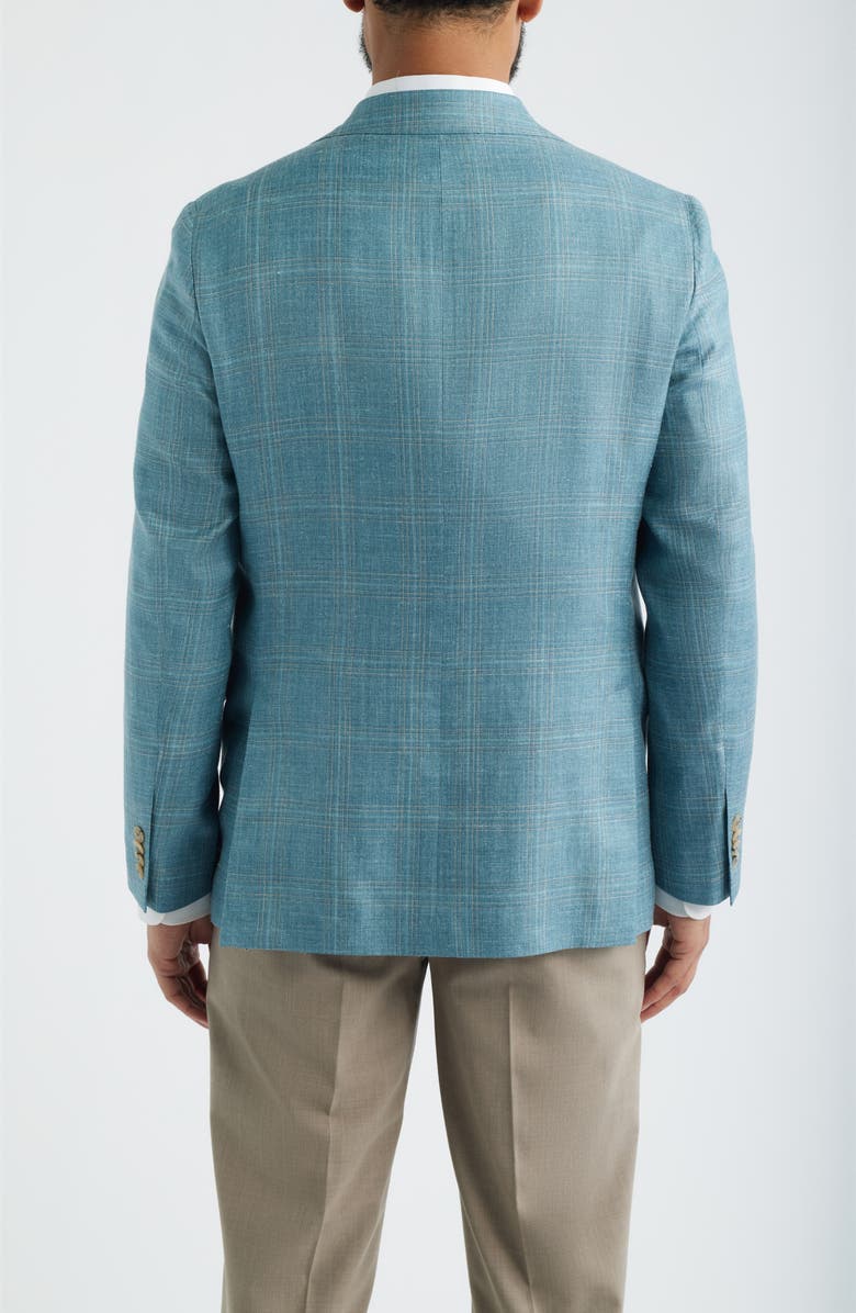 Jack Victor Midland Contemporary Fit Teal Plaid Slub Wool Blend Sport Coat, Alternate, color, Teal