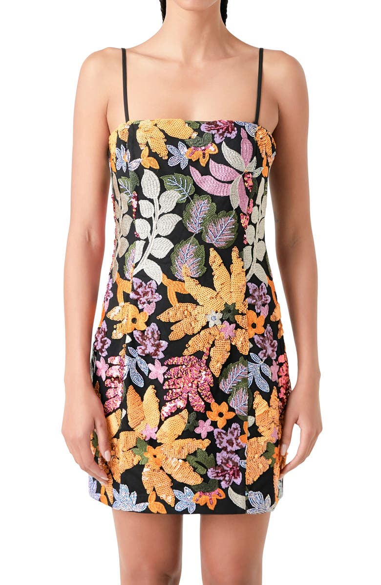 Endless Rose Sequin Floral Sheath Minidress, Alternate, color, Black Multi