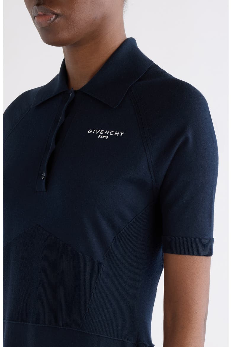 Embroidered Logo Cotton & Silk Blend A-Line Polo Dress, Alternate, color, NAVY