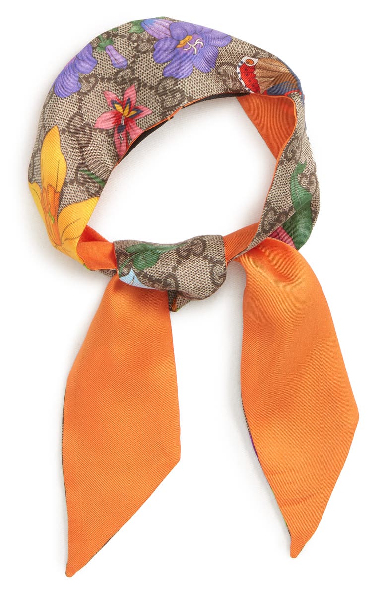 Gucci Flora Fluorescent Silk Neck Bow, Alternate, color,