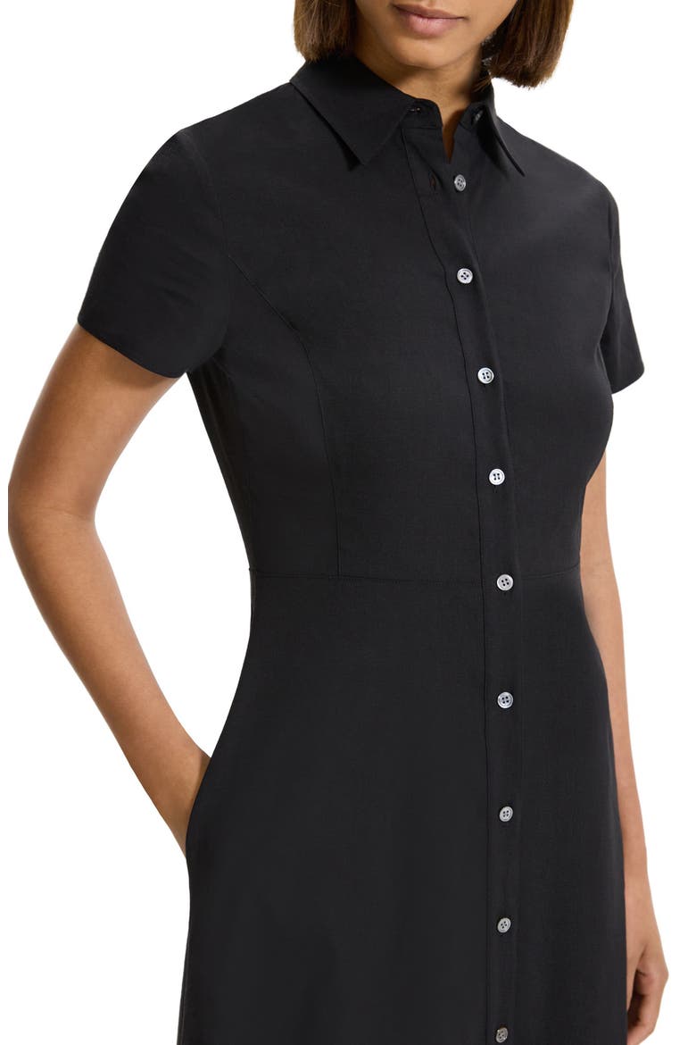 Short Sleeve Linen Blend Midi Shirtdress, Alternate, color, BLACK