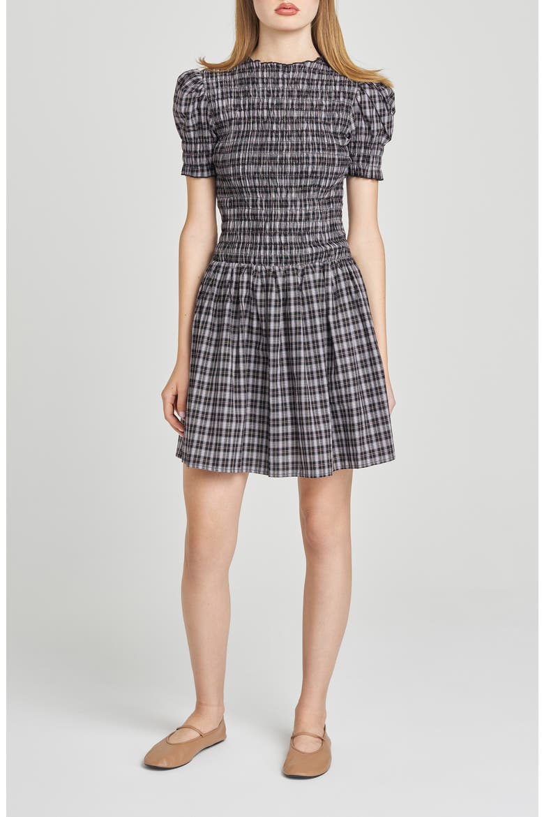 Eloise Smocked Dress, Main, color, BLACK PLAID