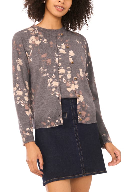 Vince Camuto Floral Cardigan In Gray