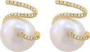 EFFY 14K Yellow Gold Baroque Freshwater Pearl & Diamond Ribbon Stud Earrings