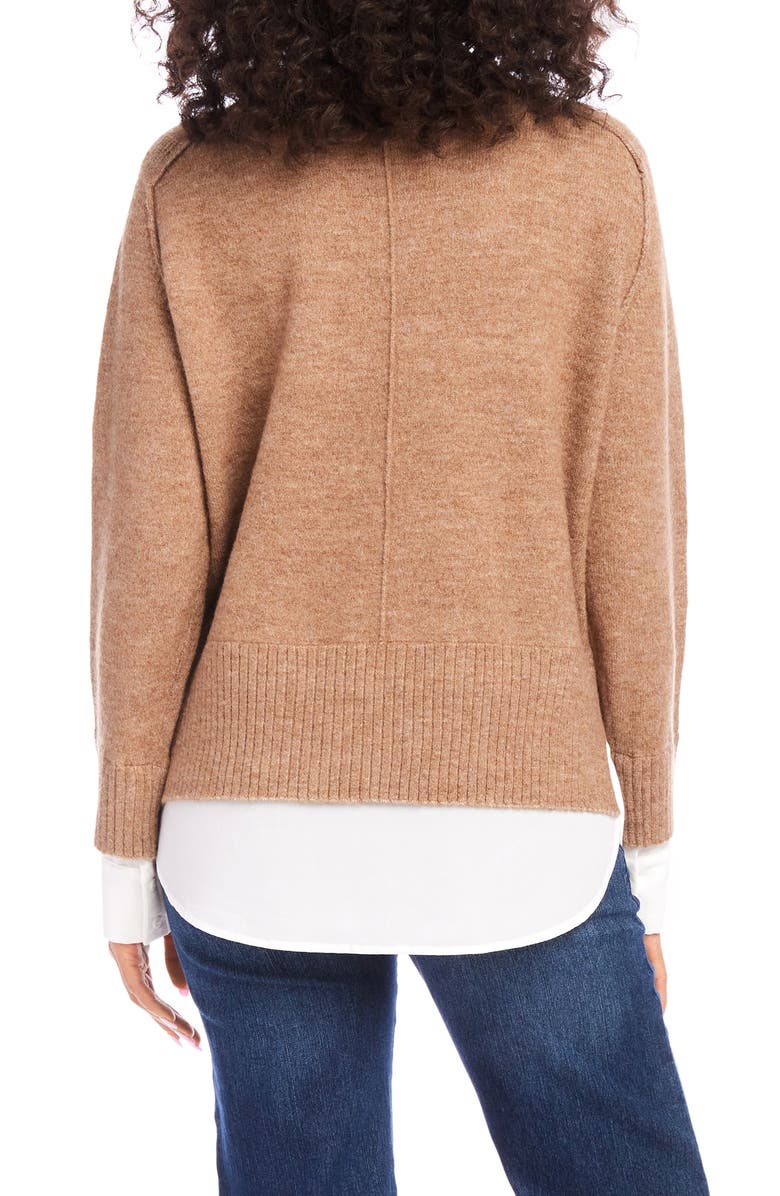 Karen Kane Mixed Media Layered Crewneck Sweater, Alternate, color, Wheat