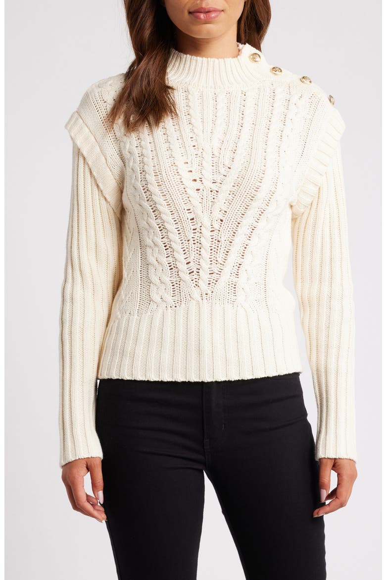 Cable Button Accent Sweater, Main, color, CREAM