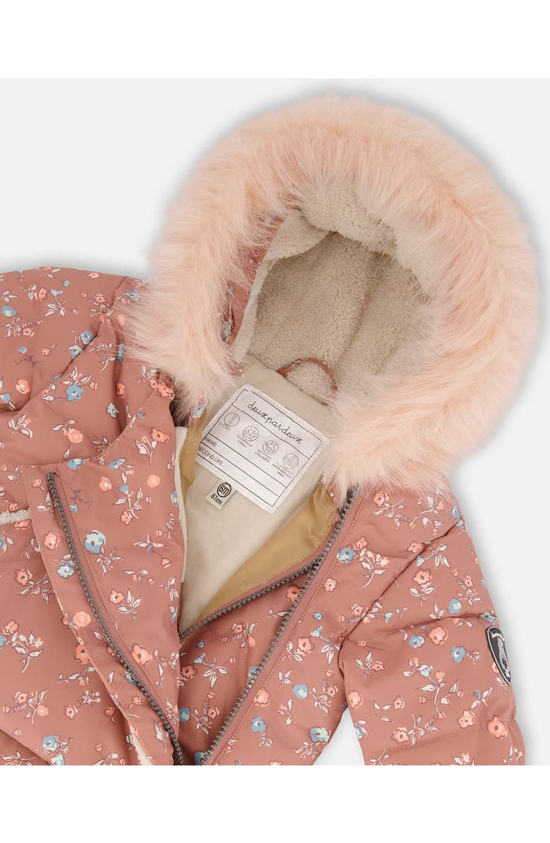 Deux par Deux Baby Girl's One Piece Baby Hooded Snowsuit Printed Vintage Flowers Designed For Car Seat, Alternate, color, 