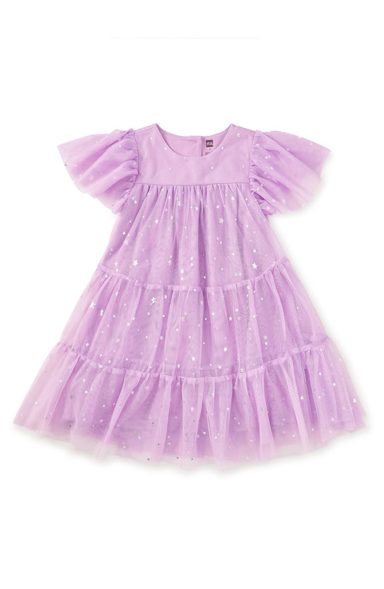 Tea Collection Tiered Tulle Sparkle Dress, Main, color, Shimmer Sky