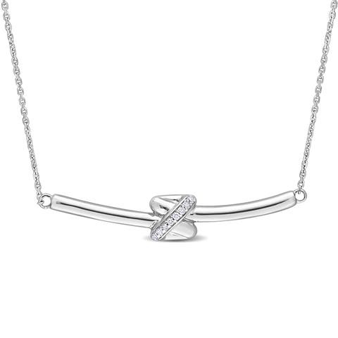 Diamond Bar Crossover Motif Necklace 14k